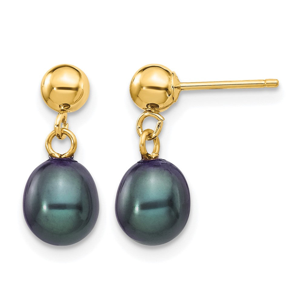 14K Gold Filled Black Rice FW Cultured Pearl Post Dangle Earrings, Item E19171 by The Black Bow Jewelry Co.