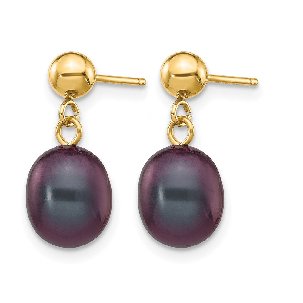 Alternate view of the 14K Gold Filled 7-8mm Black Rice FWC Pearl Post Dangle Earrings by The Black Bow Jewelry Co.
