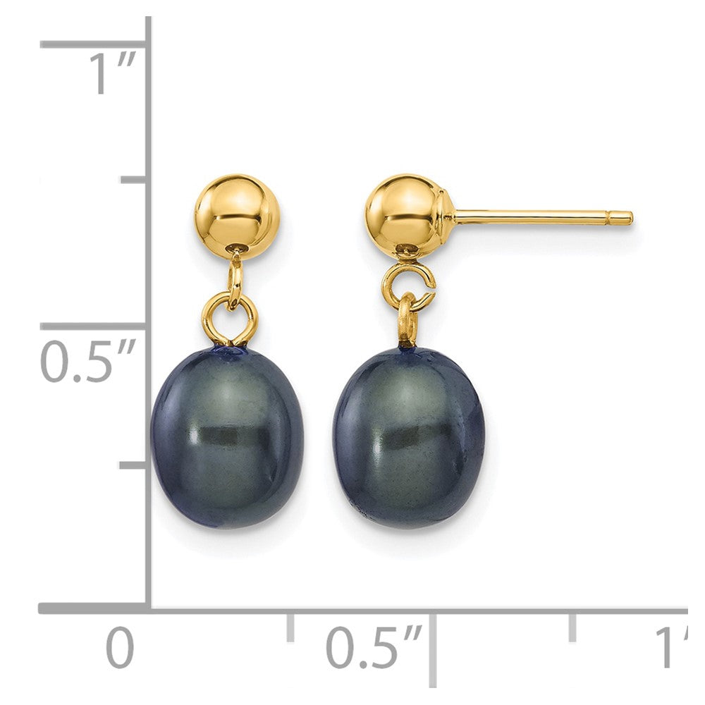 Alternate view of the 14K Gold Filled 7-8mm Black Rice FWC Pearl Post Dangle Earrings by The Black Bow Jewelry Co.