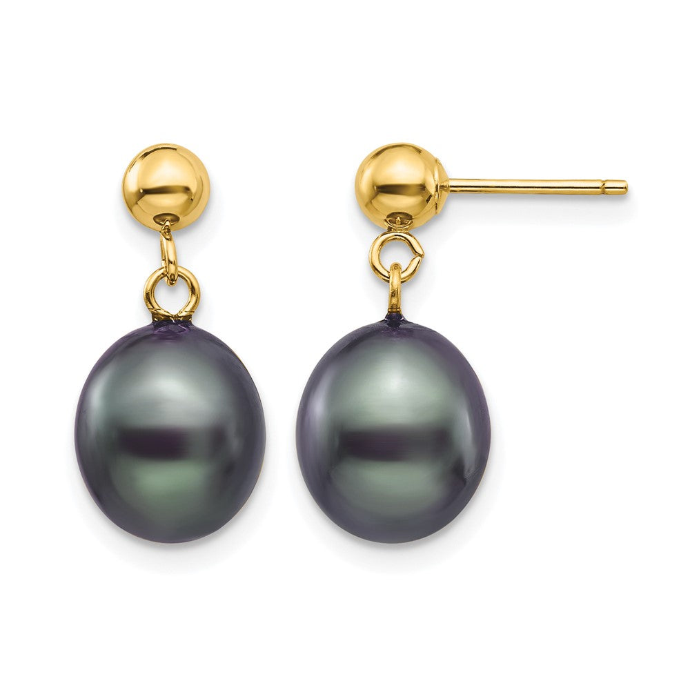 14K Gold Filled 8-9mm Black Rice FWC Pearl Post Dangle Earrings, Item E19171-09 by The Black Bow Jewelry Co.