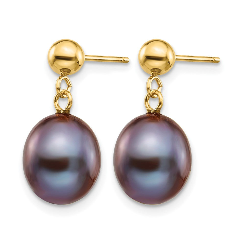 Alternate view of the 14K Gold Filled 8-9mm Black Rice FWC Pearl Post Dangle Earrings by The Black Bow Jewelry Co.
