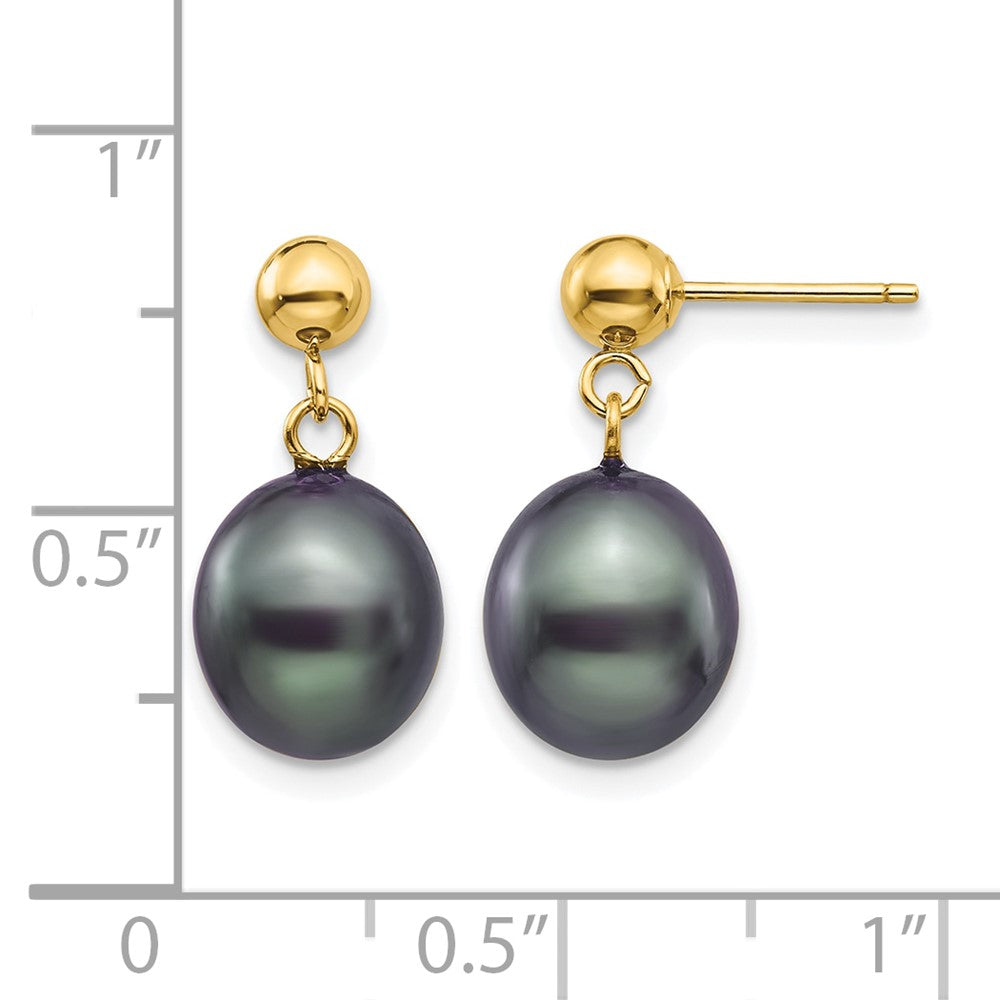 Alternate view of the 14K Gold Filled 8-9mm Black Rice FWC Pearl Post Dangle Earrings by The Black Bow Jewelry Co.
