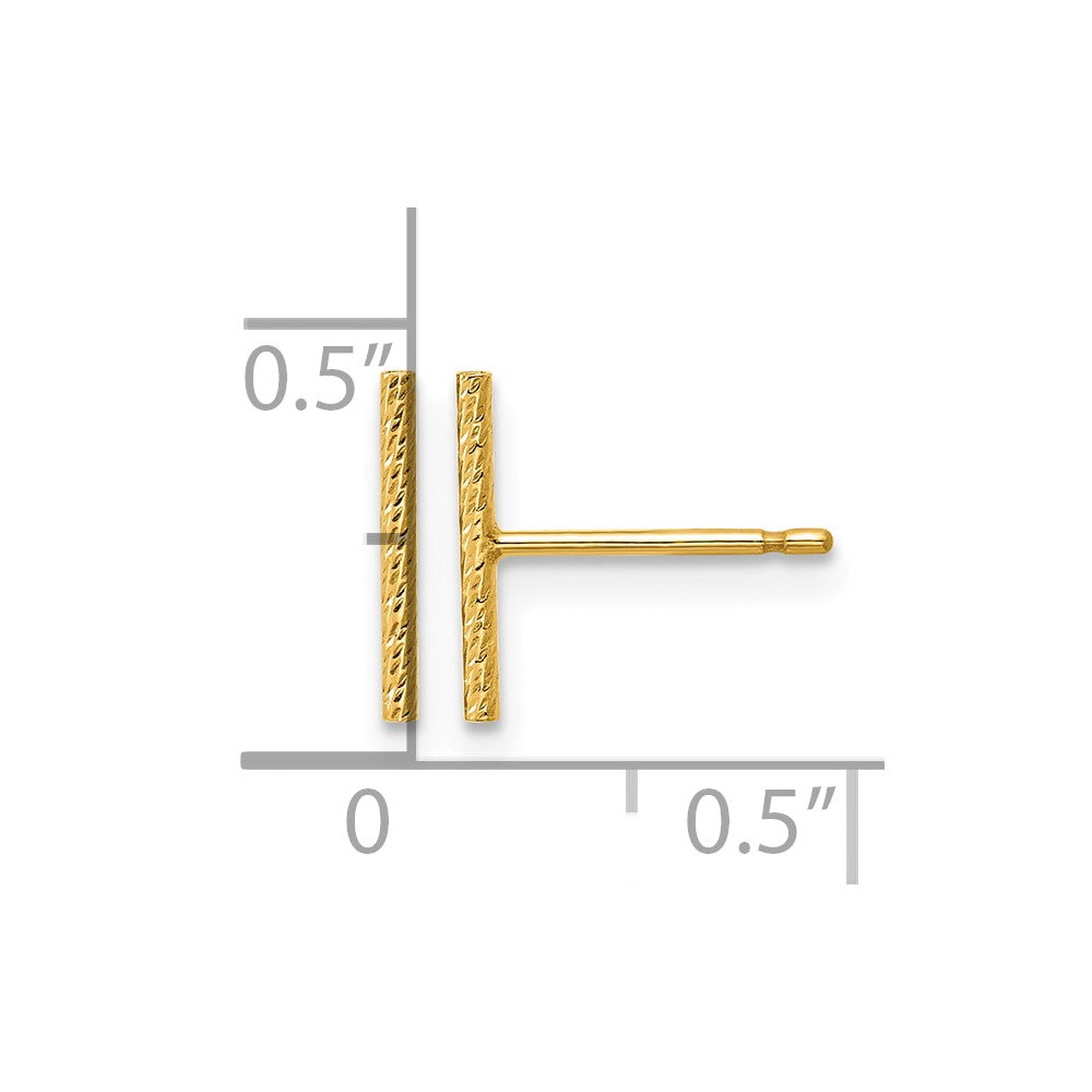 Alternate view of the 1/20 14K Gold Filled Diamond Cut Bar Post Earrings, 1.5 x 10mm by The Black Bow Jewelry Co.