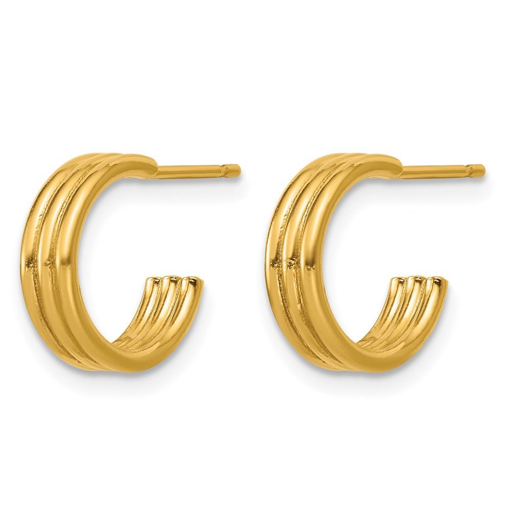 Alternate view of the 1/20 14K Gold Filled Solid Triple Row Post C Hoop Earrings, 3.8 x 12mm by The Black Bow Jewelry Co.