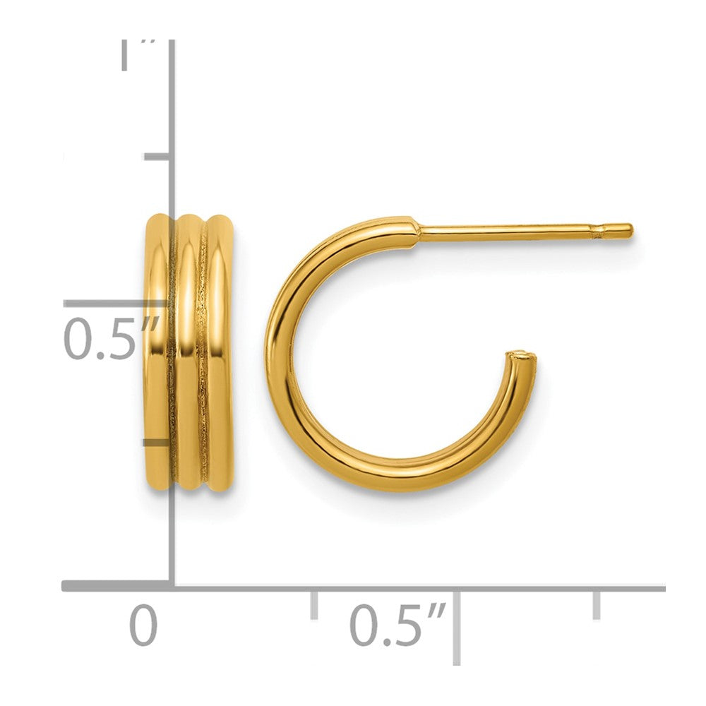 Alternate view of the 1/20 14K Gold Filled Solid Triple Row Post C Hoop Earrings, 3.8 x 12mm by The Black Bow Jewelry Co.