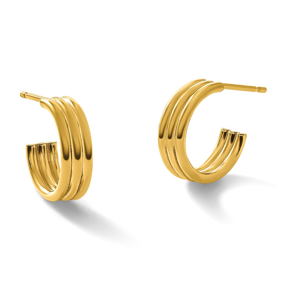 Alternate view of the 1/20 14K Gold Filled Solid Triple Row Post C Hoop Earrings, 3.8 x 12mm by The Black Bow Jewelry Co.