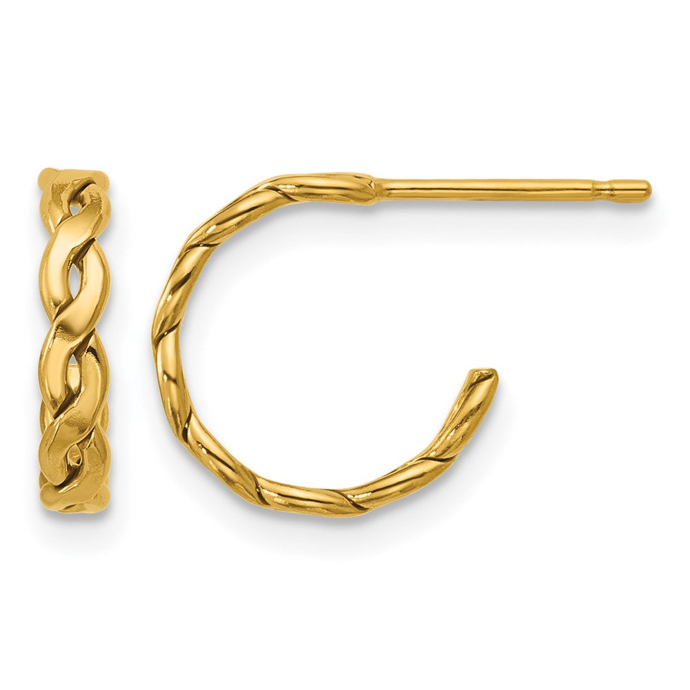 1/20 14K Gold Filled Solid Flat Braided J Hoop Earrings, 2.5 x 12mm, Item E19179 by The Black Bow Jewelry Co.