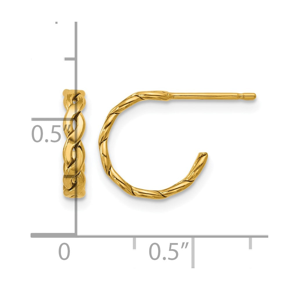Alternate view of the 1/20 14K Gold Filled Solid Flat Braided J Hoop Earrings, 2.5 x 12mm by The Black Bow Jewelry Co.