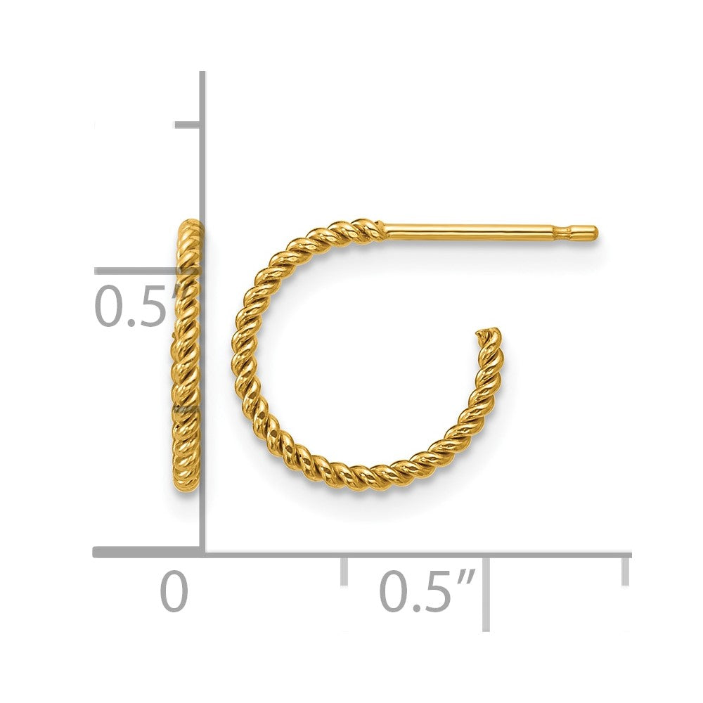 Alternate view of the 1/20 14K Gold Filled Solid Twisted Post C Hoop Earrings, 1.2 x 12mm by The Black Bow Jewelry Co.