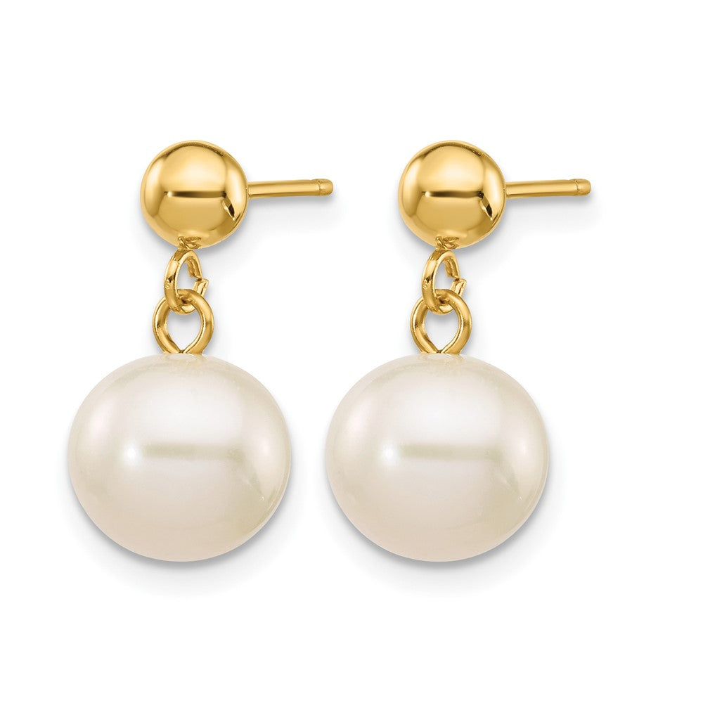 Alternate view of the 14K Gold Filled 8-8.5mm White Round FWC Pearl Post Dangle Earrings by The Black Bow Jewelry Co.