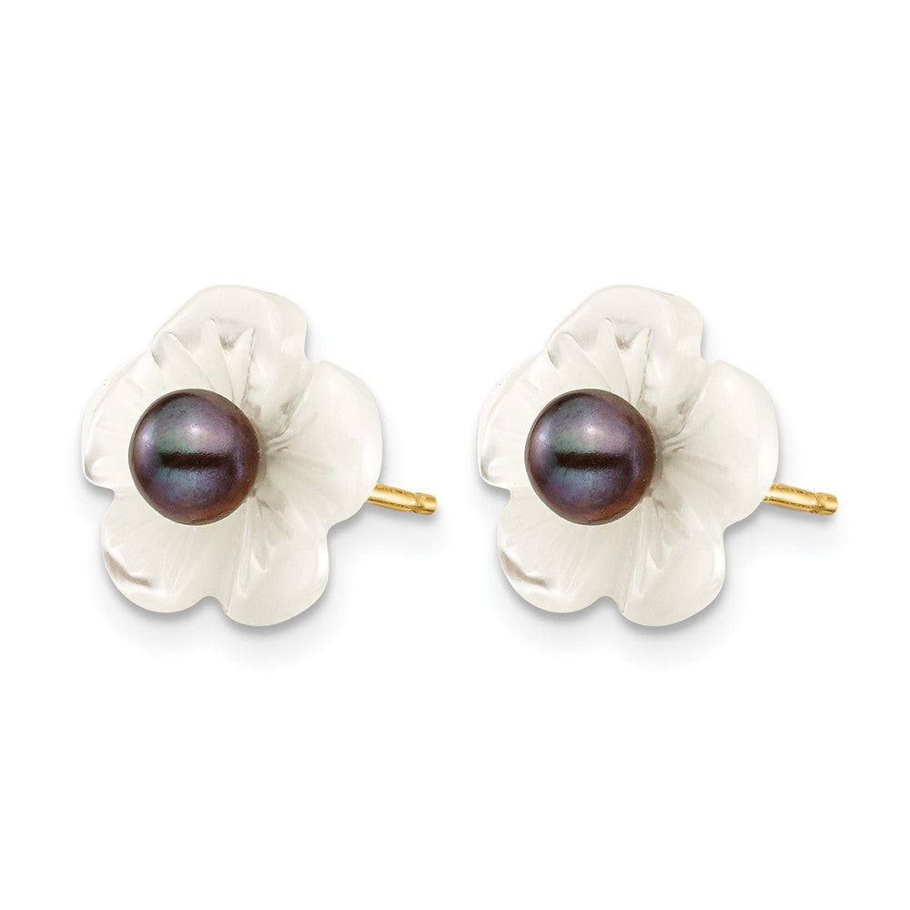 Alternate view of the 14K Gold Filled 3-4mm Black FWC Pearl MOP Flower Post Earrings, 11mm by The Black Bow Jewelry Co.