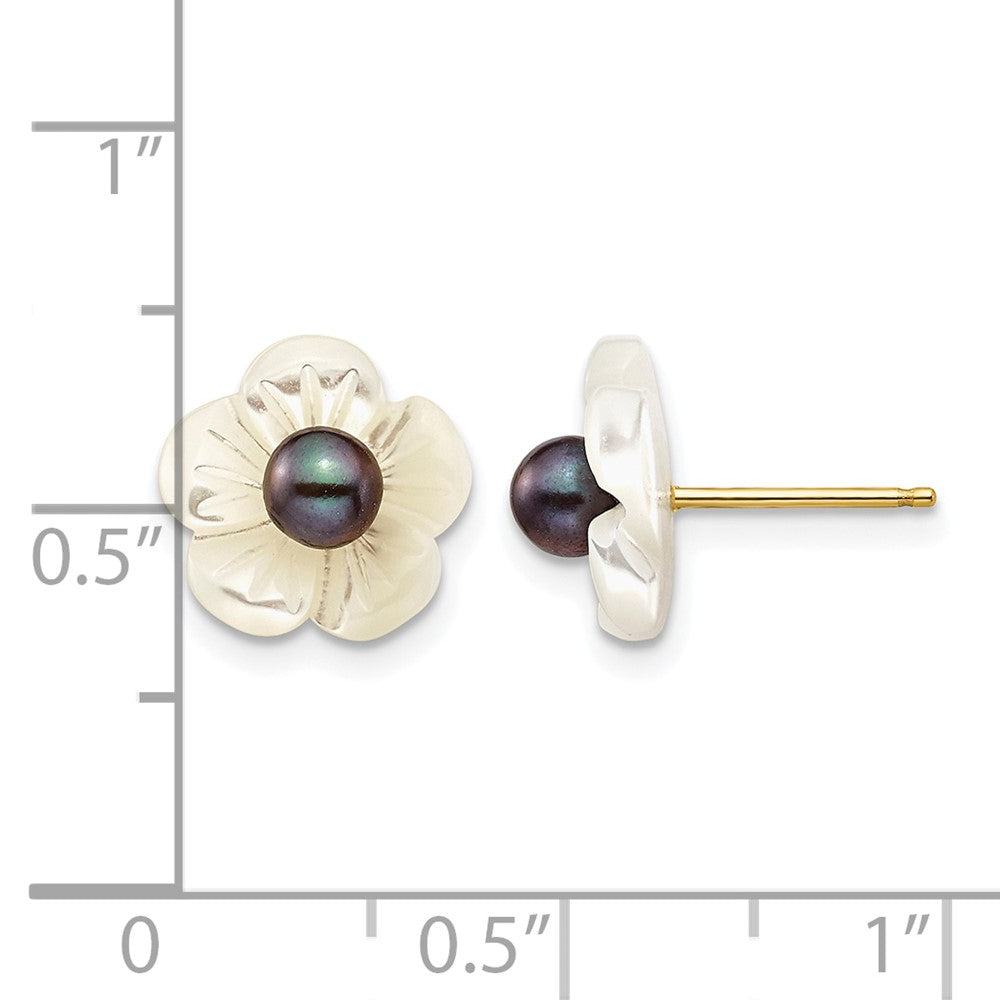 Alternate view of the 14K Gold Filled 3-4mm Black FWC Pearl MOP Flower Post Earrings, 11mm by The Black Bow Jewelry Co.