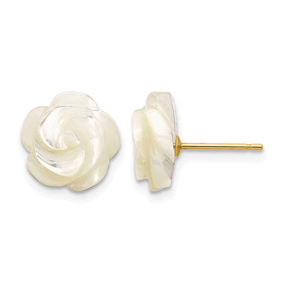 14K Gold Filled White Mother of Pearl Flower Post Earrings, 10mm, Item E19190 by The Black Bow Jewelry Co.
