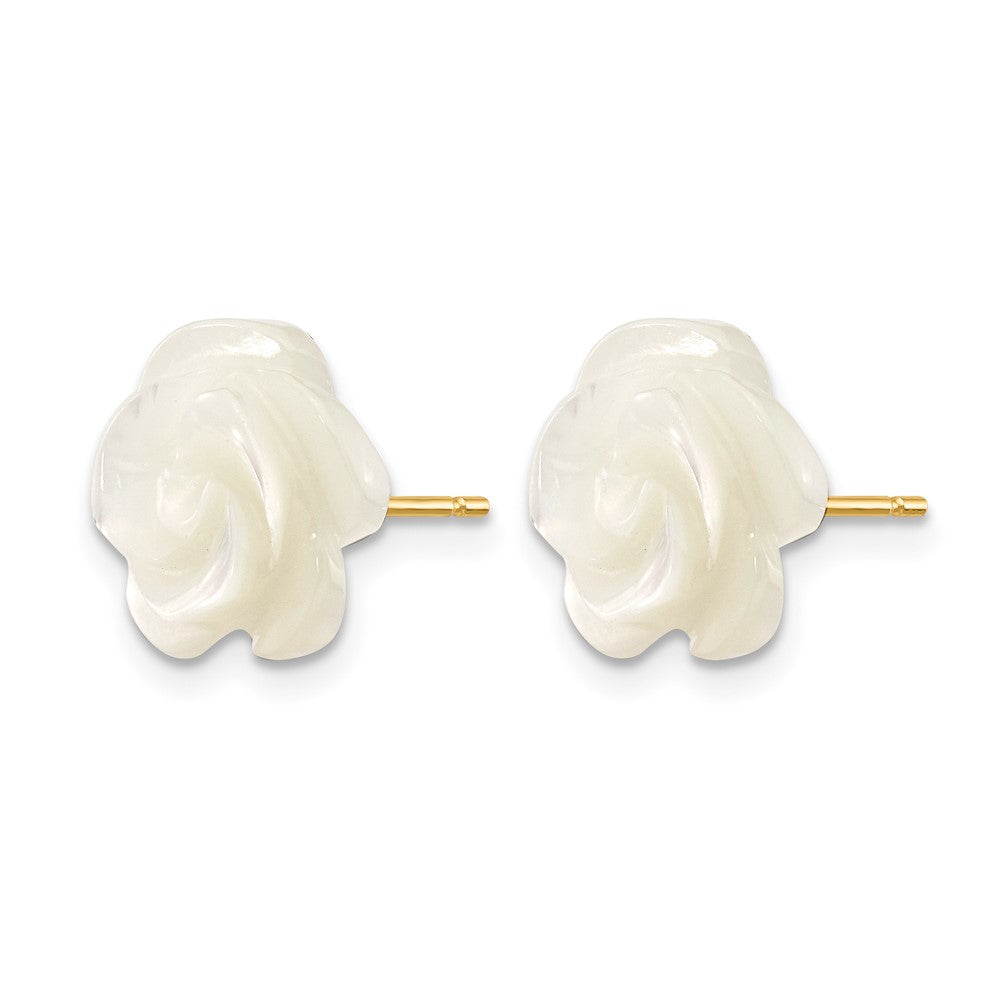Alternate view of the 14K Gold Filled White Mother of Pearl Flower Post Earrings, 10mm by The Black Bow Jewelry Co.