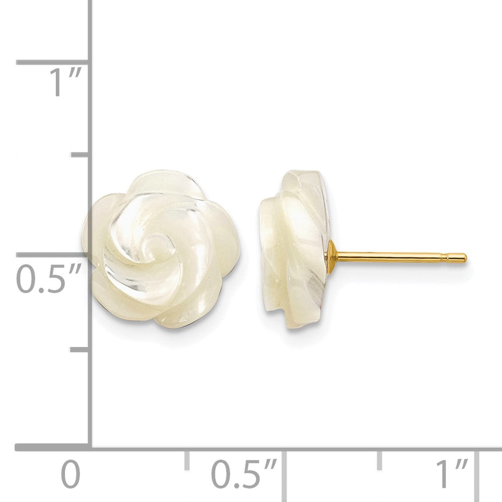 Alternate view of the 14K Gold Filled White Mother of Pearl Flower Post Earrings, 10mm by The Black Bow Jewelry Co.