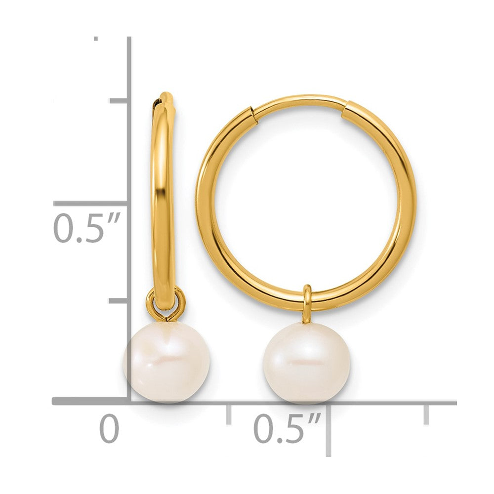 Alternate view of the 14K Gold Filled 5-6mm Round White FWC Pearl Dangle Hoop Earrings, 14mm by The Black Bow Jewelry Co.