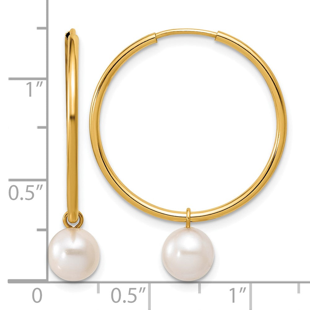 Alternate view of the 14K Gold Filled 6-7mm Round White FWC Pearl Dangle Hoop Earrings, 25mm by The Black Bow Jewelry Co.