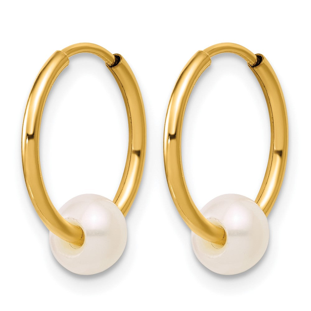 Alternate view of the 14K Gold Filled 4-5mm Round White FWC Pearl Hollow Hoop Earrings, 14mm by The Black Bow Jewelry Co.