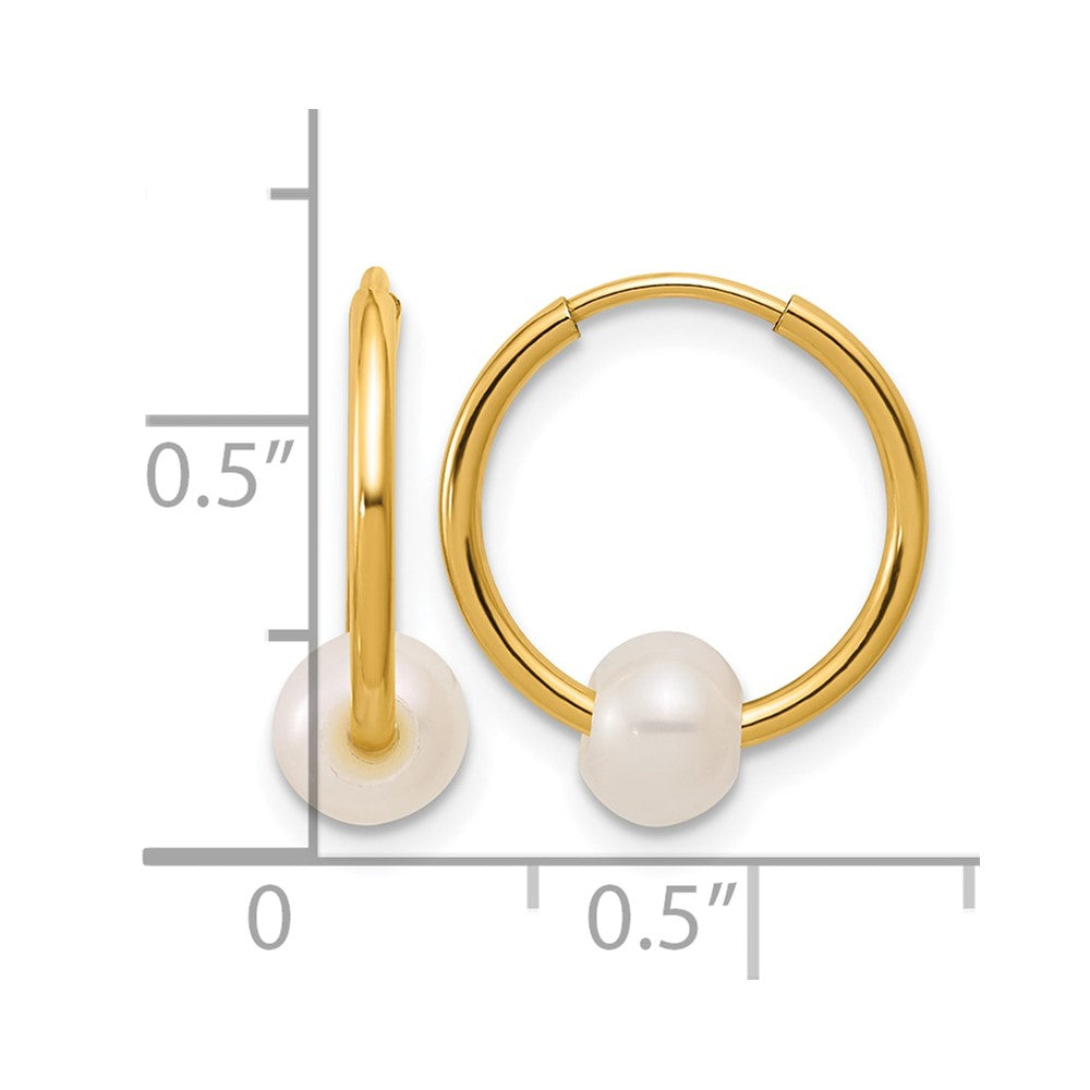 Alternate view of the 14K Gold Filled 4-5mm Round White FWC Pearl Hollow Hoop Earrings, 14mm by The Black Bow Jewelry Co.