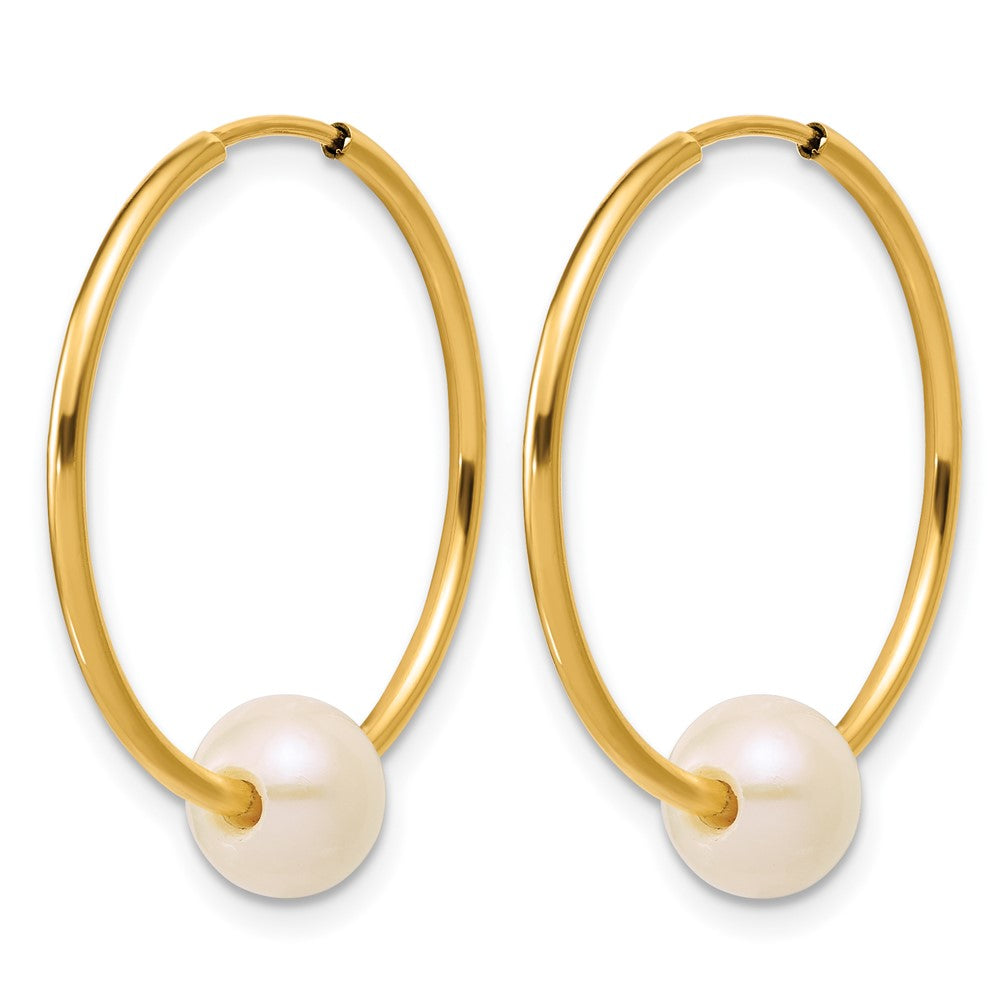 Alternate view of the 14K Gold Filled 6-7mm Round White FWC Pearl Hollow Hoop Earrings, 25mm by The Black Bow Jewelry Co.