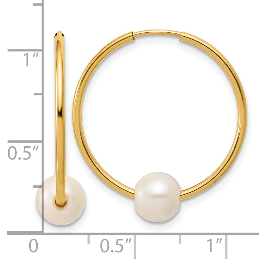 Alternate view of the 14K Gold Filled 6-7mm Round White FWC Pearl Hollow Hoop Earrings, 25mm by The Black Bow Jewelry Co.