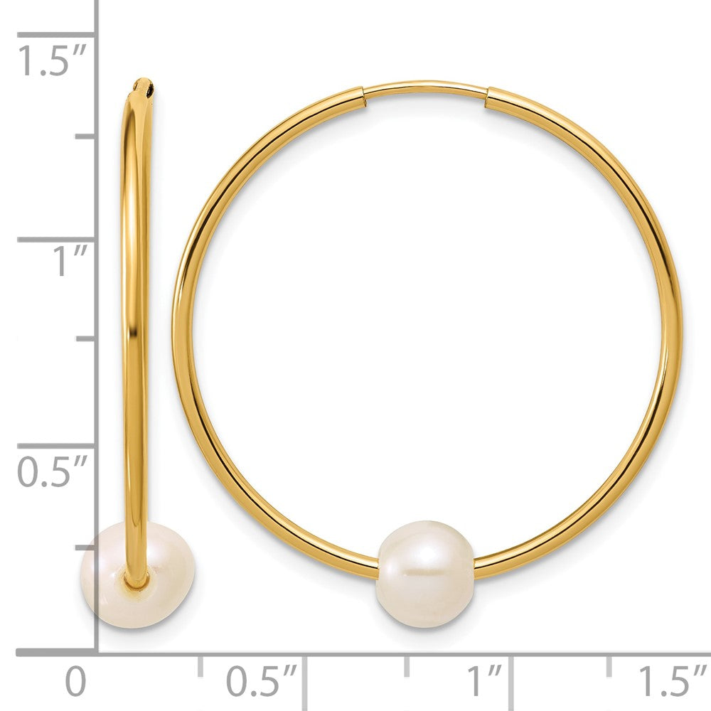Alternate view of the 14K Gold Filled 5-6mm Round White FWC Pearl Hollow Hoop Earrings, 32mm by The Black Bow Jewelry Co.