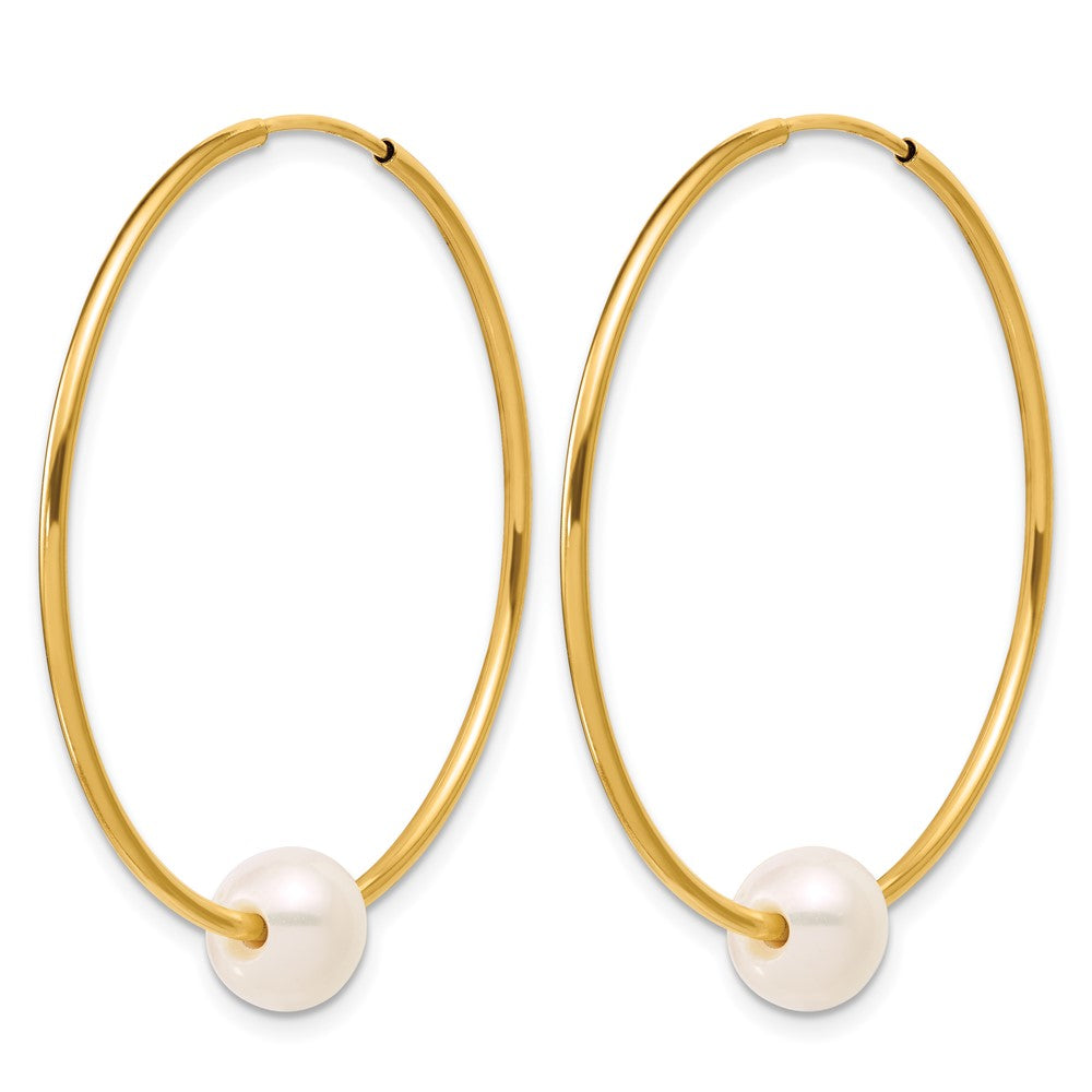 Alternate view of the 14K Gold Filled 6-7mm Round White FWC Pearl Hollow Hoop Earrings, 38mm by The Black Bow Jewelry Co.