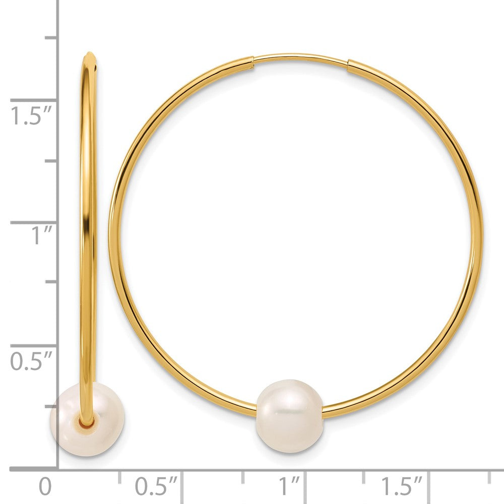 Alternate view of the 14K Gold Filled 6-7mm Round White FWC Pearl Hollow Hoop Earrings, 38mm by The Black Bow Jewelry Co.