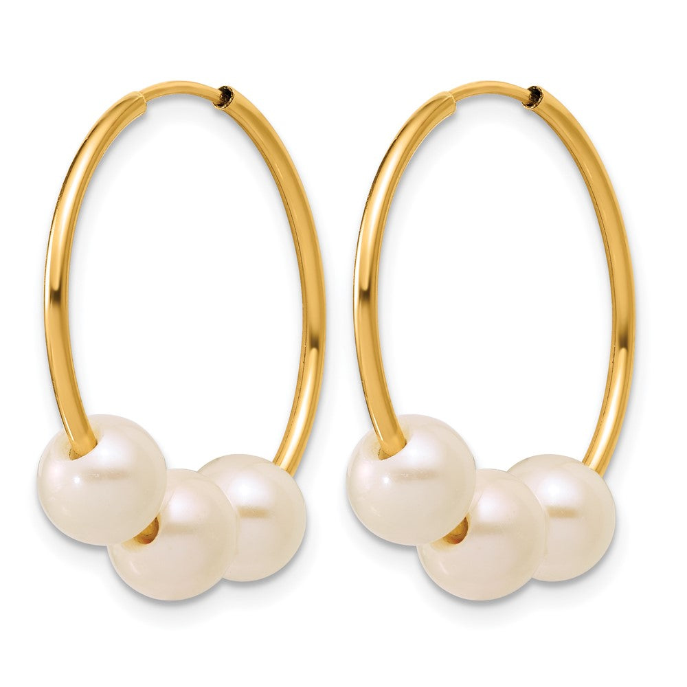 Alternate view of the 14K Gold Filled 5-6mm Trio White FWC Pearl Hollow Hoop Earrings, 25mm by The Black Bow Jewelry Co.