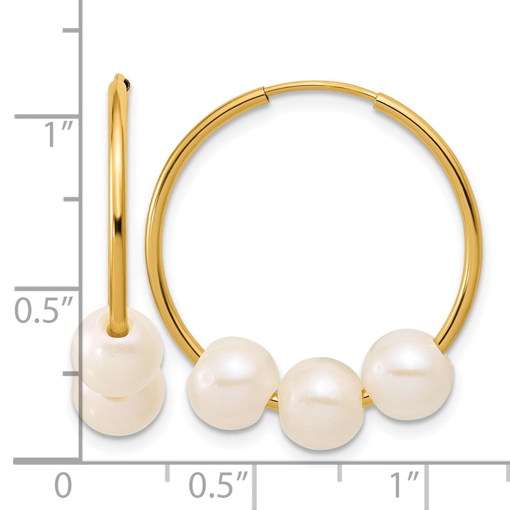 Alternate view of the 14K Gold Filled 5-6mm Trio White FWC Pearl Hollow Hoop Earrings, 25mm by The Black Bow Jewelry Co.