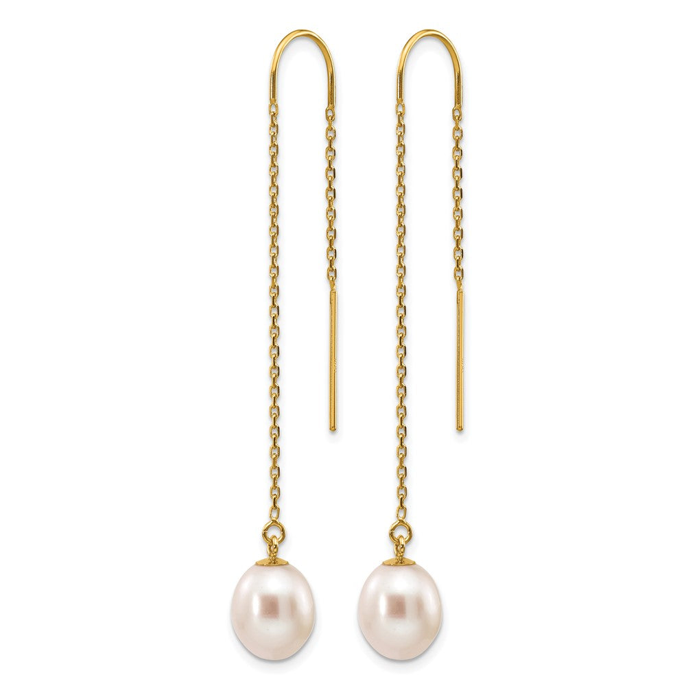 Alternate view of the 14K Gold Filled 7-8mm White FWC Rice Pearl Threader Earrings, 57mm by The Black Bow Jewelry Co.