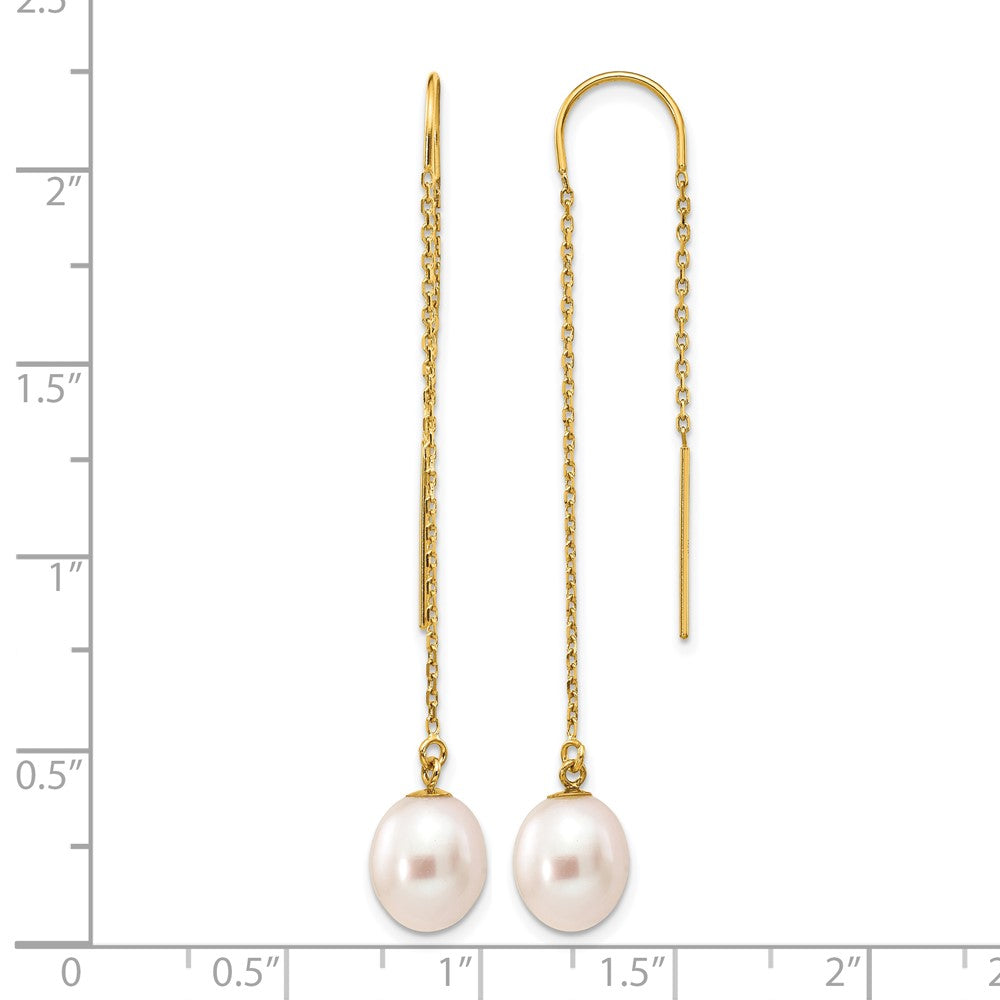 Alternate view of the 14K Gold Filled 7-8mm White FWC Rice Pearl Threader Earrings, 57mm by The Black Bow Jewelry Co.