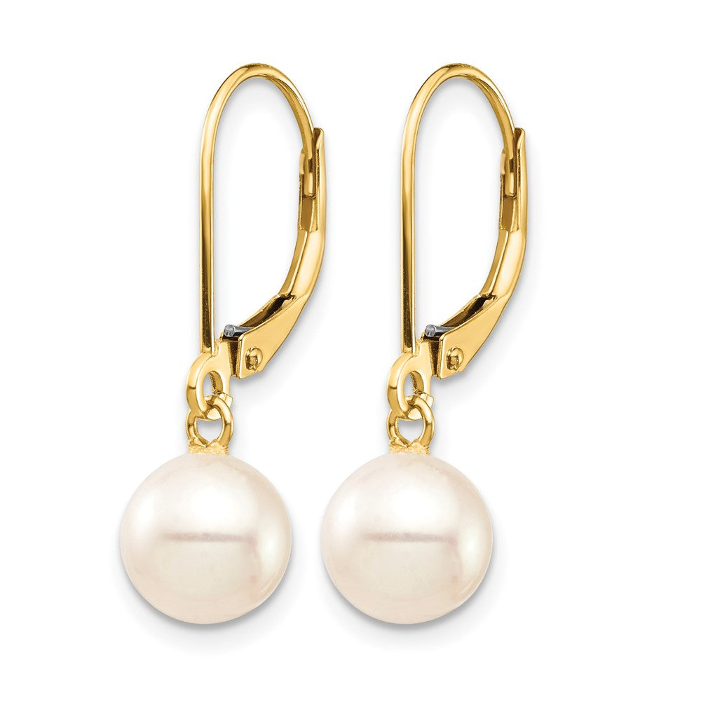 Alternate view of the 14K Gold Filled 7-8mm White Round FWC Pearl Lever Back Earrings, 24mm by The Black Bow Jewelry Co.