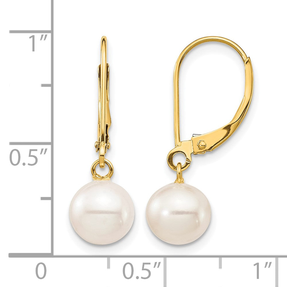 Alternate view of the 14K Gold Filled 7-8mm White Round FWC Pearl Lever Back Earrings, 24mm by The Black Bow Jewelry Co.