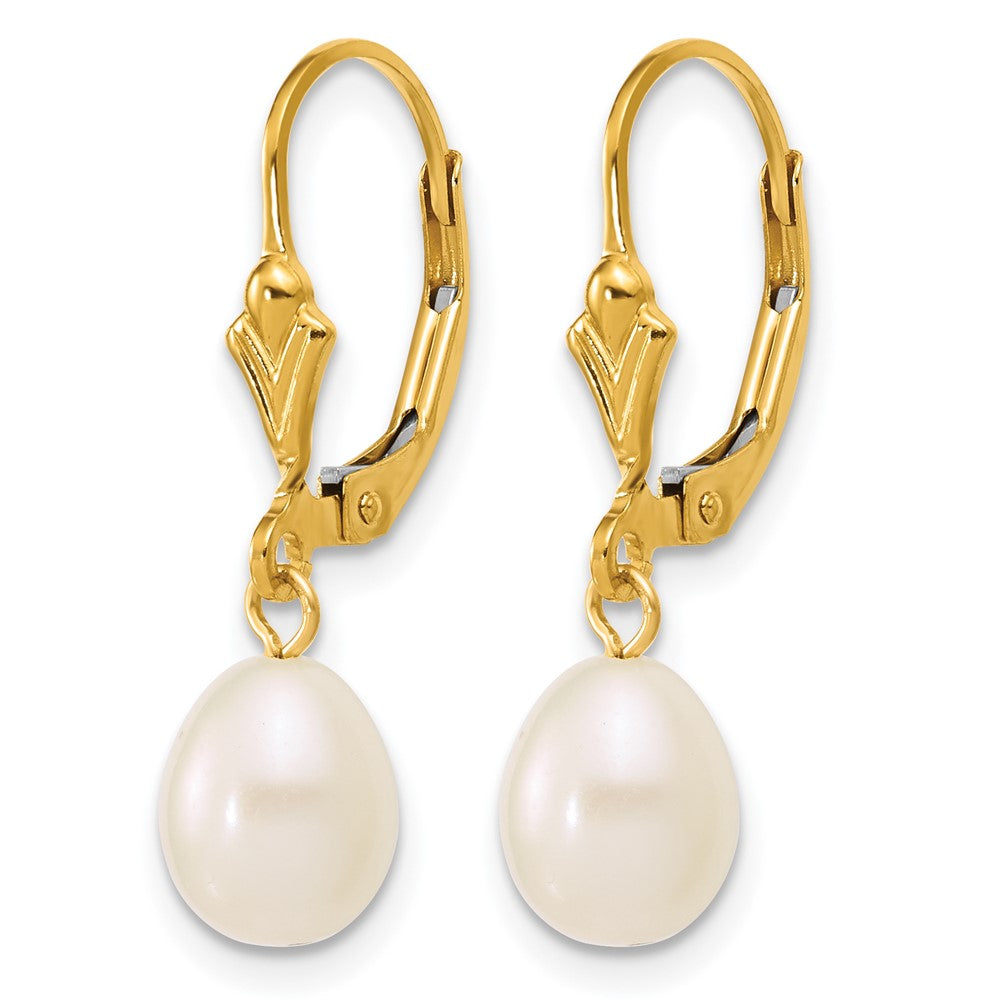 Alternate view of the 14K Gold Filled 6-7mm White FWC Rice Pearl Lever Back Earrings, 27mm by The Black Bow Jewelry Co.