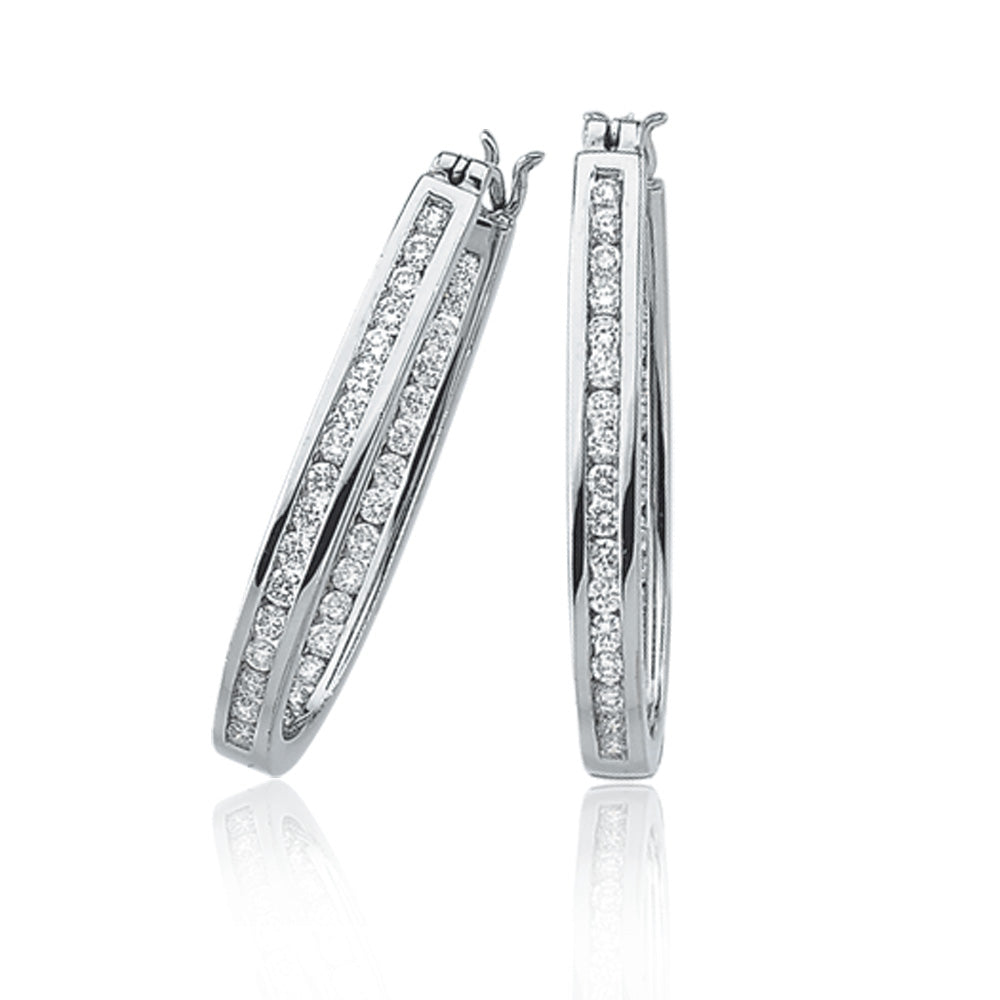 1 Cttw, Channel Set Diamond Hoops - 14k White Gold, Item E8315-14KW-100 by The Black Bow Jewelry Co.