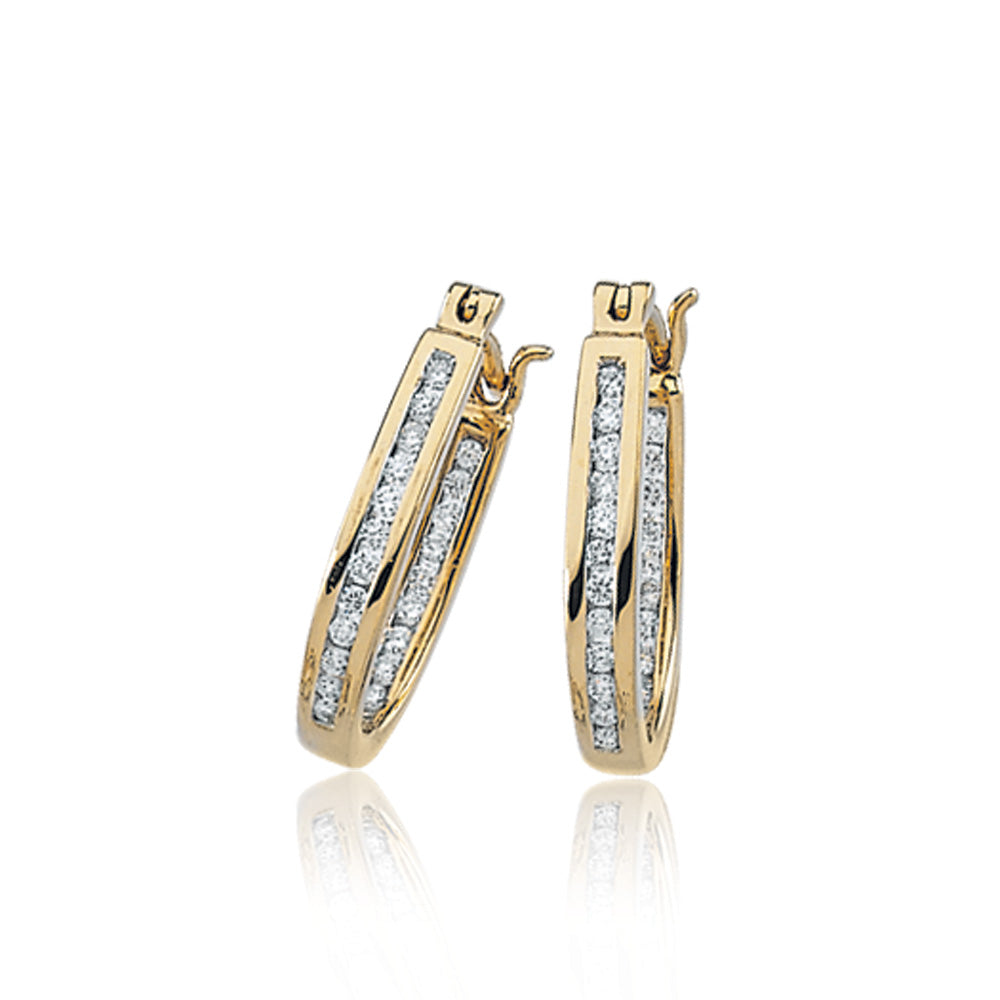 1/4 Cttw, Channel Set Diamond Hoops - 14k Yellow Gold, Item E8315-14KY-025 by The Black Bow Jewelry Co.