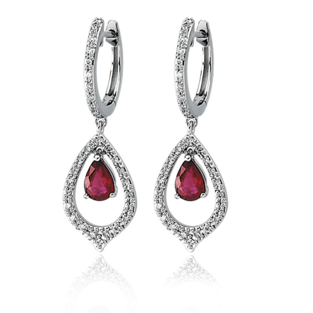 14k White Gold Ruby and Diamond Earrings, Item E8356 by The Black Bow Jewelry Co.