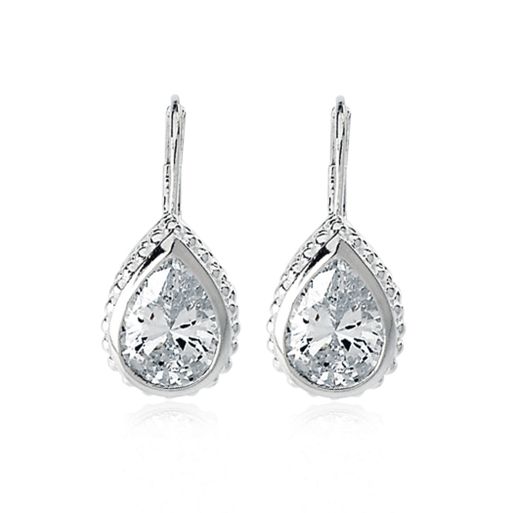 Teardrop Earrings with Cubic Zirconia in Sterling Silver, Item E8367 by The Black Bow Jewelry Co.