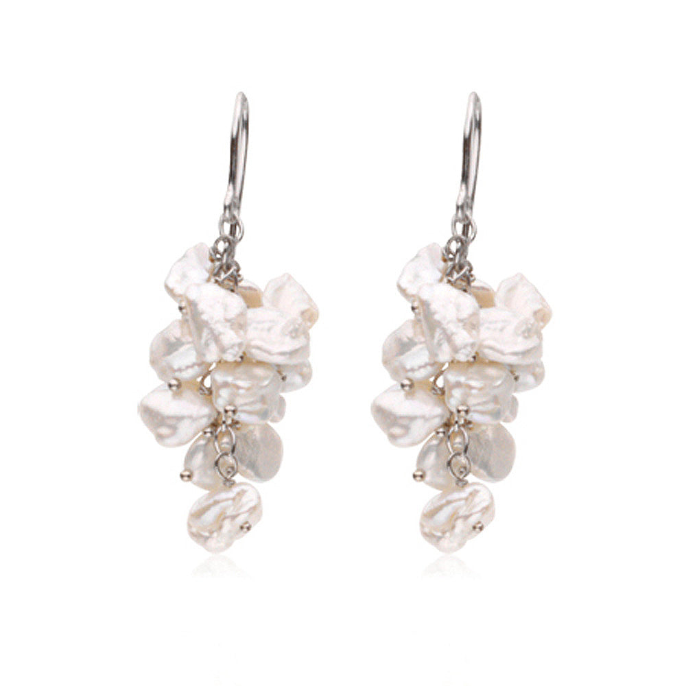 White Freshwater Cultured Keshi Pearl Earrings in Sterling Silver, Item E8423 by The Black Bow Jewelry Co.