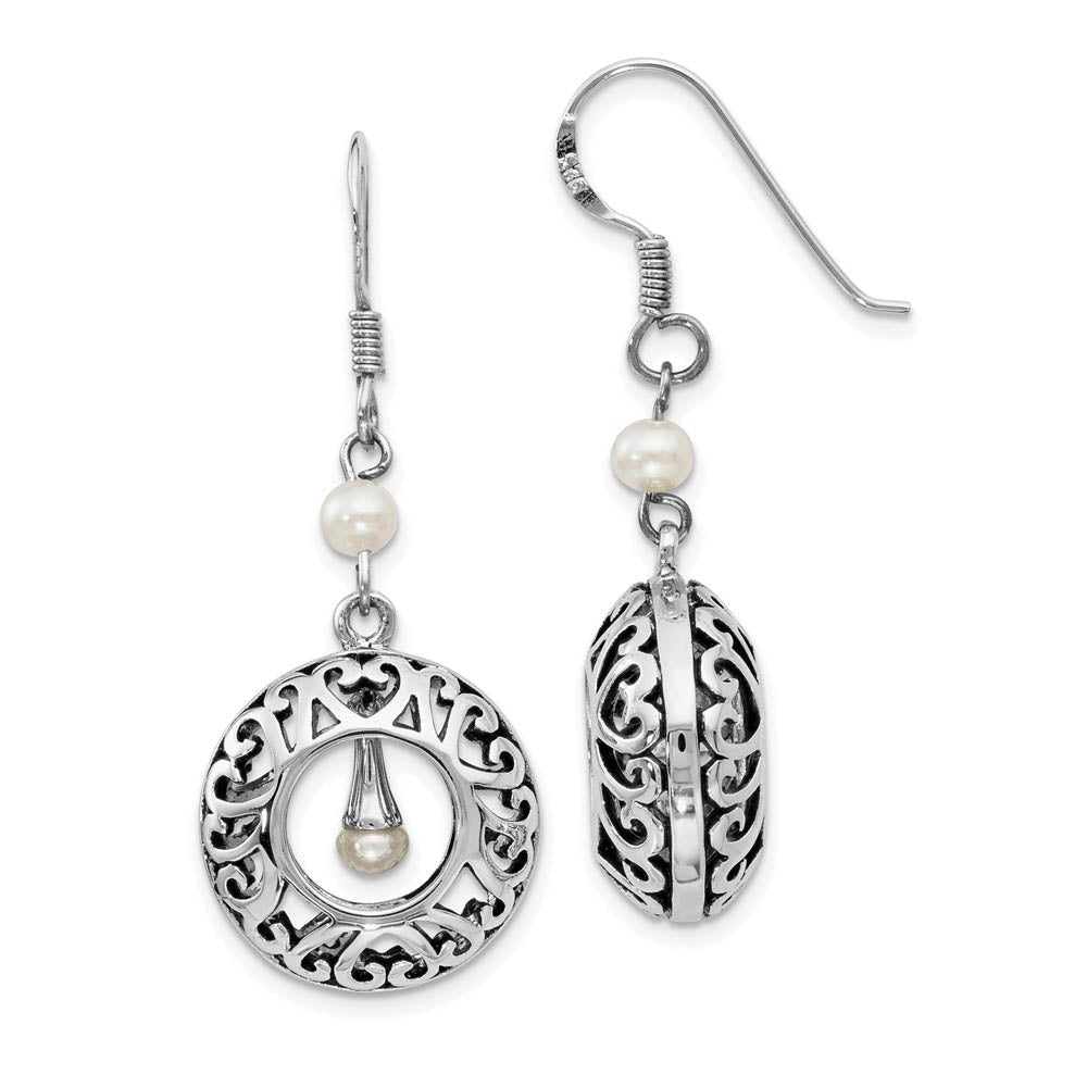 Sterling Silver & FW Cultured Pearls of Wisdom Dangle Earrings, 40mm, Item E8543 by The Black Bow Jewelry Co.