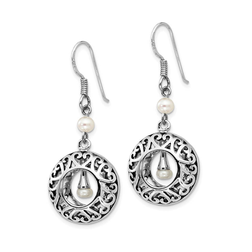 Alternate view of the Sterling Silver & FW Cultured Pearls of Wisdom Dangle Earrings, 40mm by The Black Bow Jewelry Co.
