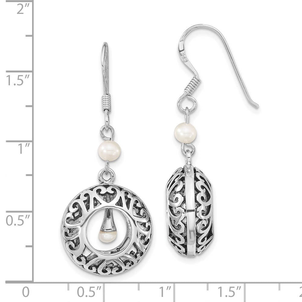 Alternate view of the Sterling Silver & FW Cultured Pearls of Wisdom Dangle Earrings, 40mm by The Black Bow Jewelry Co.
