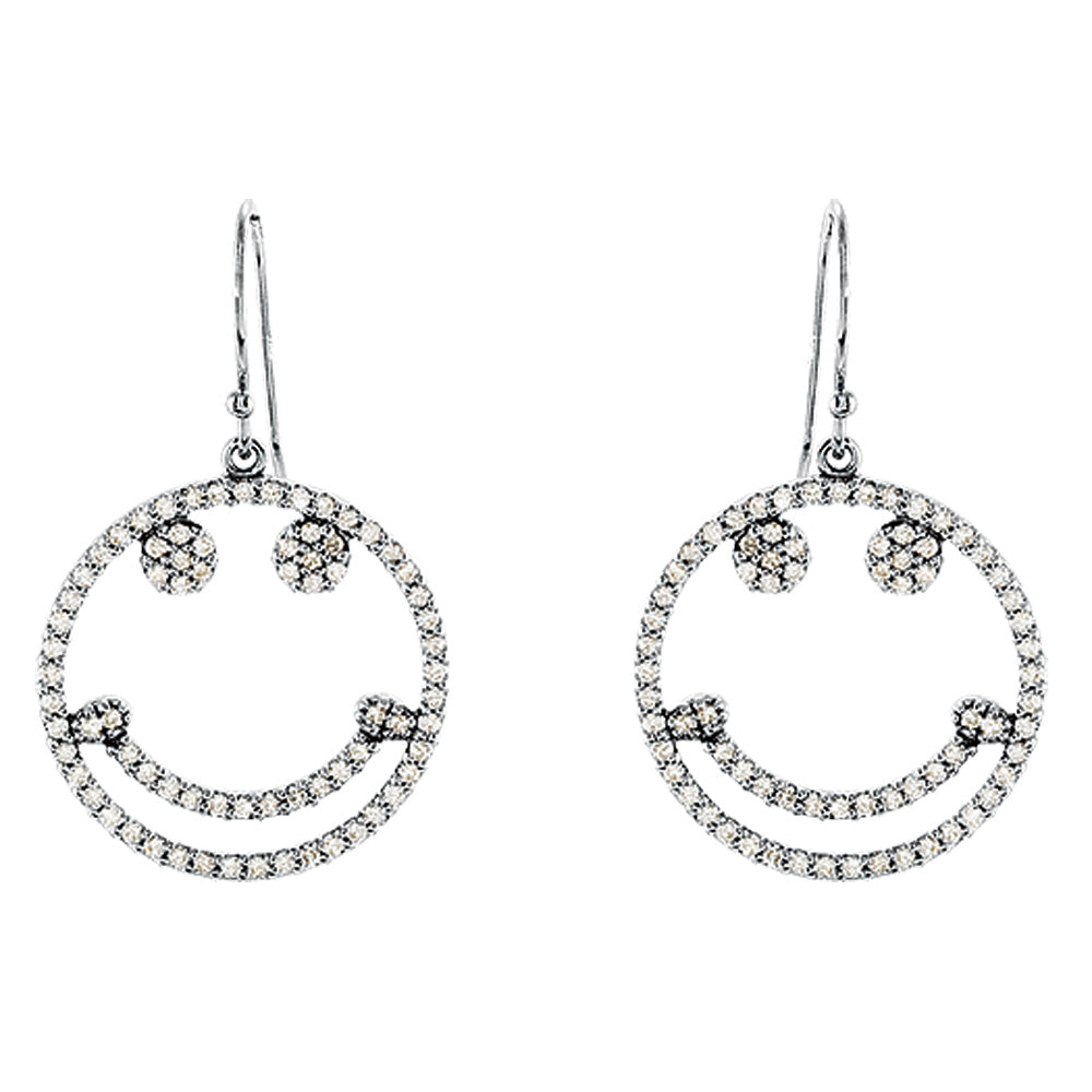 5/8 cttw Diamond Smiley Face Earrings in 14k White Gold, Item E8833 by The Black Bow Jewelry Co.