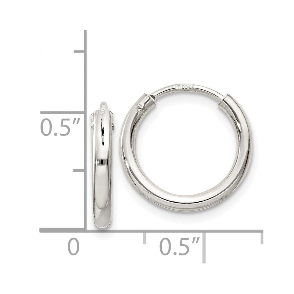 Alternate view of the 2mm, Sterling Silver, Endless Hoop Earrings - 14mm (1/2 Inch) by The Black Bow Jewelry Co.