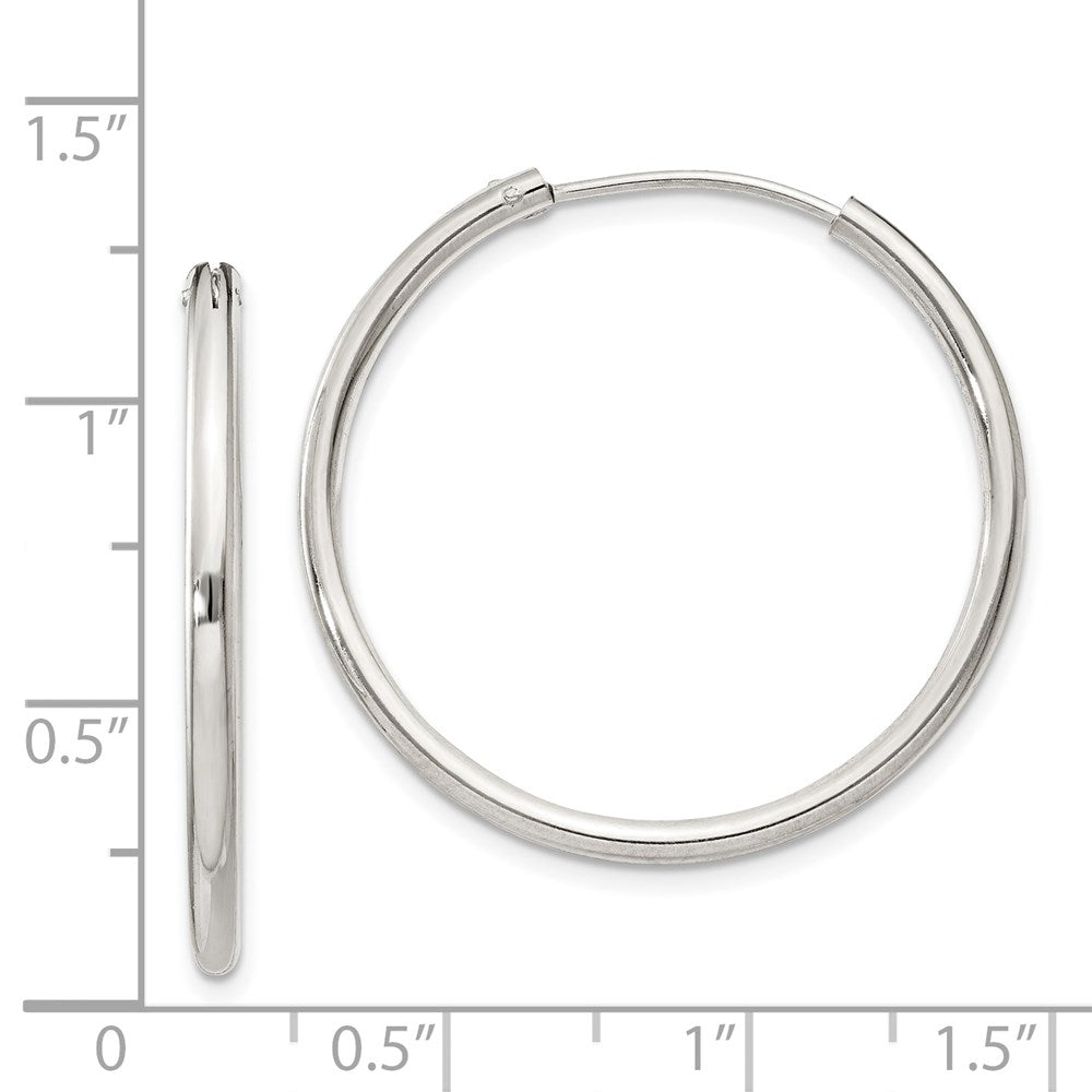 Alternate view of the 2mm, Sterling Silver, Endless Hoop Earrings - 29mm (1 1/8 Inch) by The Black Bow Jewelry Co.