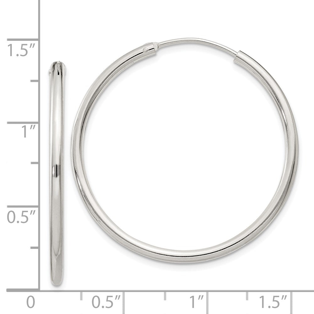 Alternate view of the 2mm, Sterling Silver, Endless Hoop Earrings - 35mm (1 3/8 Inch) by The Black Bow Jewelry Co.