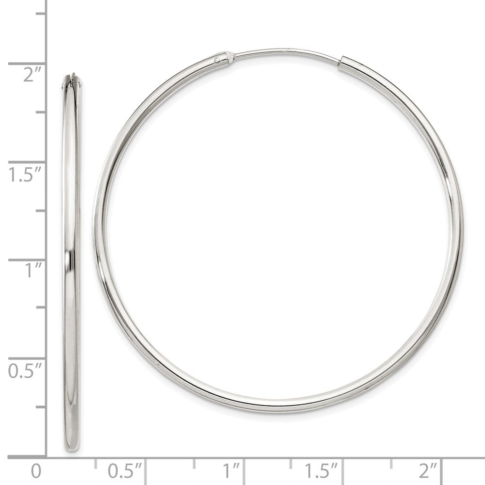 Alternate view of the 2mm, Sterling Silver, Endless Hoop Earrings - 52mm (2 Inch) by The Black Bow Jewelry Co.