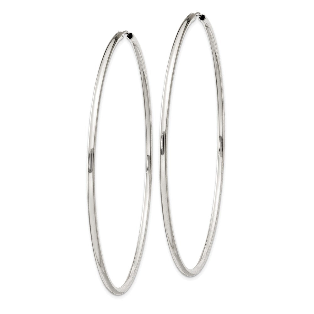 Alternate view of the 2mm, Sterling Silver, Endless Hoop Earrings - 70mm (2 3/4 Inch) by The Black Bow Jewelry Co.