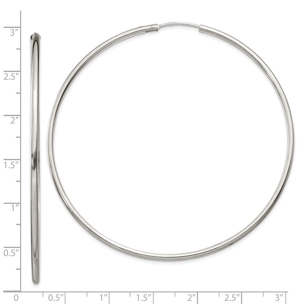 Alternate view of the 2mm, Sterling Silver, Endless Hoop Earrings - 70mm (2 3/4 Inch) by The Black Bow Jewelry Co.